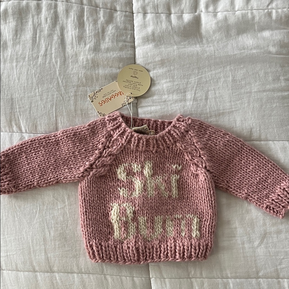 NWT Huggalugs Ski Bum Pink Knit Baby Sweater 0-6 months